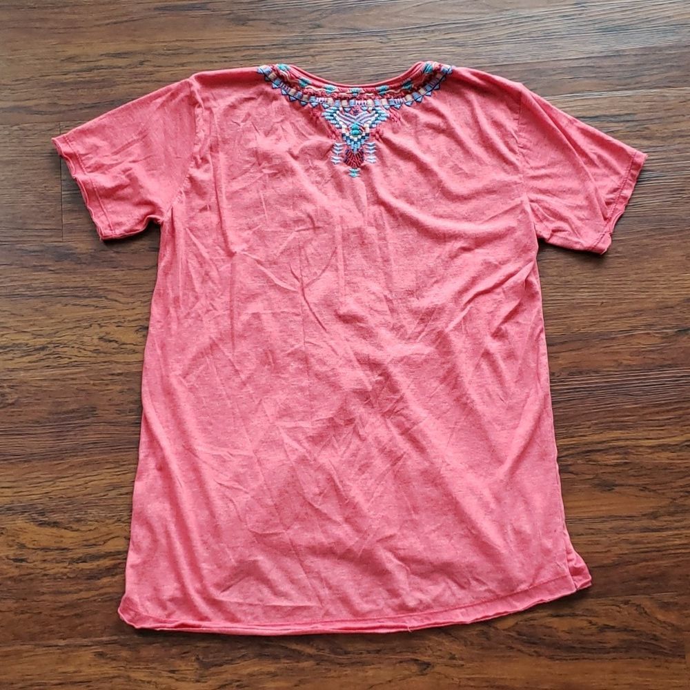 Johnny Was Red Embroidered Geometric Chic Feminine Boho Edgy Top Size Medium - Picture 4 of 4